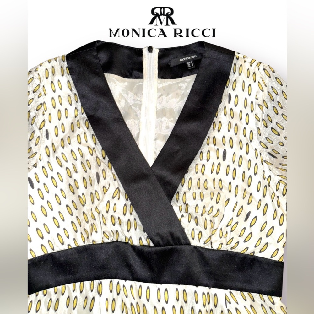 🛍️SALE🛍️ Monica Ricci Black and Yellow V-neckline Floral Silk Dress - Picture 4 of 6